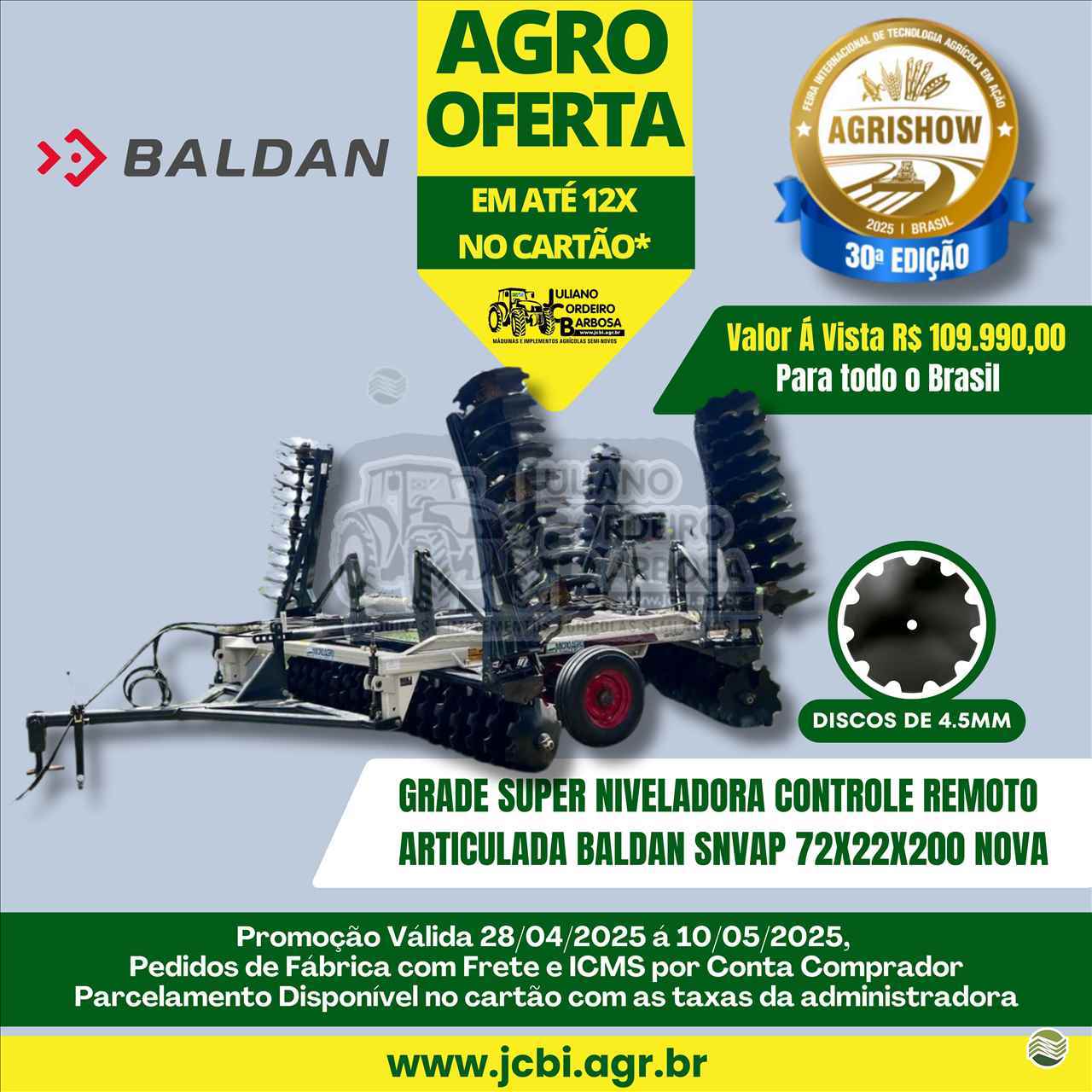 IMPLEMENTOS AGRICOLAS GRADE NIVELADORA NIVELADORA 72 DISCOS JCBi Máquinas e Implementos Agrícolas MARACAJU MATO GROSSO DO SUL MS